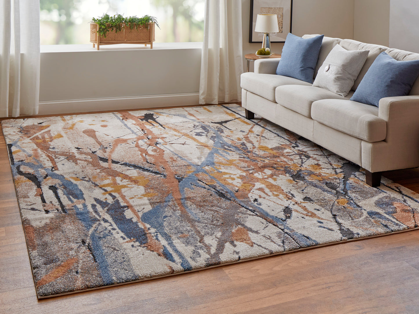 Gilmore Modern/Bohemian & Eclectic Blue/Orange/Gray Runner  Feizy Rugs Small Parcel,Feizy Rugs,Gilmore,Blue/Orange/Gray,2'6" x 8',Runner,Polypropylene,Modern/Bohemian & Eclectic,Turkey