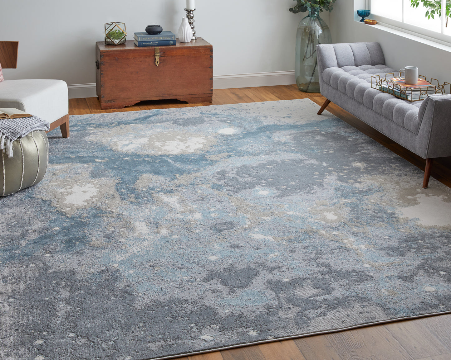 Astra Transitional/Industrial/Casual Blue/Gray Area Rug