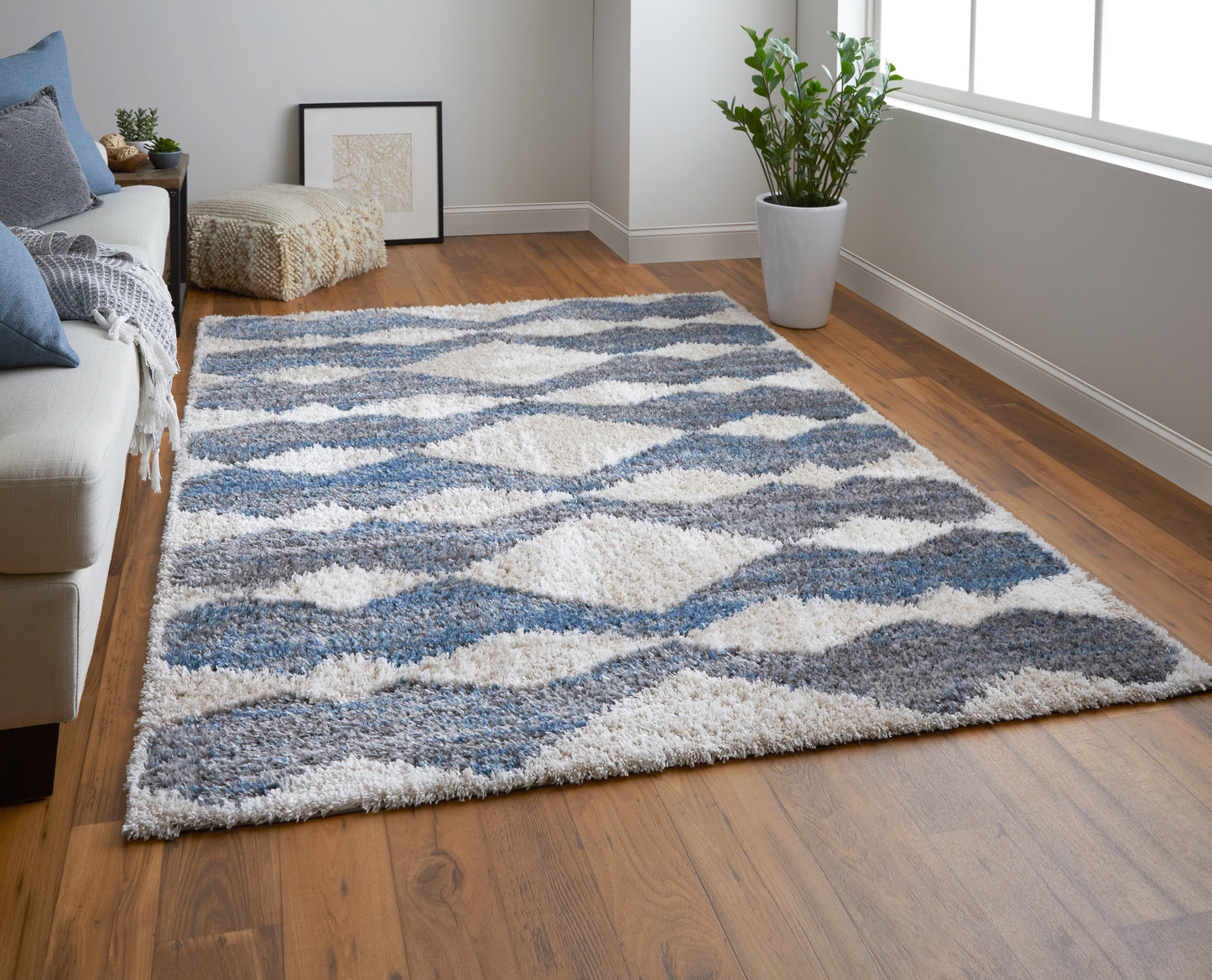 Mynka Transitional/Bohemian & Eclectic/Casual Ivory/Gray/Blue Runner  Feizy Rugs Small Parcel,Feizy Rugs,Mynka,Ivory/Gray/Blue,2'6" x 8',Runner,Polyester,Transitional/Bohemian & Eclectic/Casual,Turkey