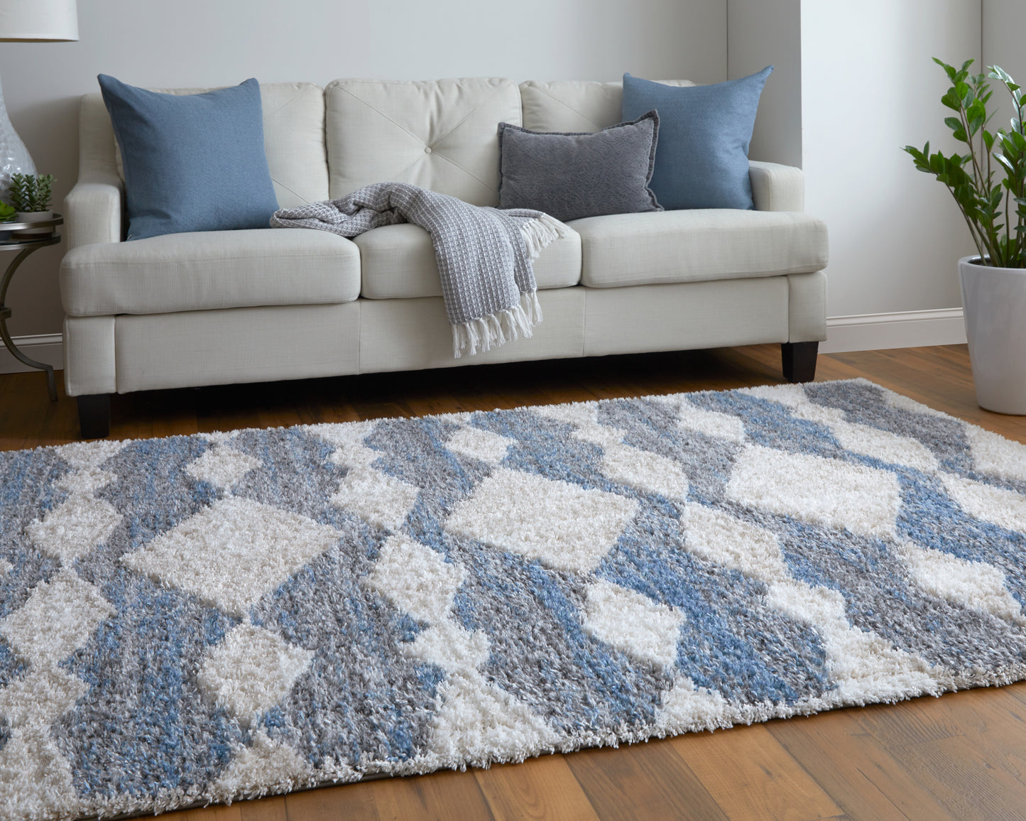 Mynka Transitional/Bohemian & Eclectic/Casual Ivory/Gray/Blue Runner  Feizy Rugs Small Parcel,Feizy Rugs,Mynka,Ivory/Gray/Blue,2'6" x 8',Runner,Polyester,Transitional/Bohemian & Eclectic/Casual,Turkey