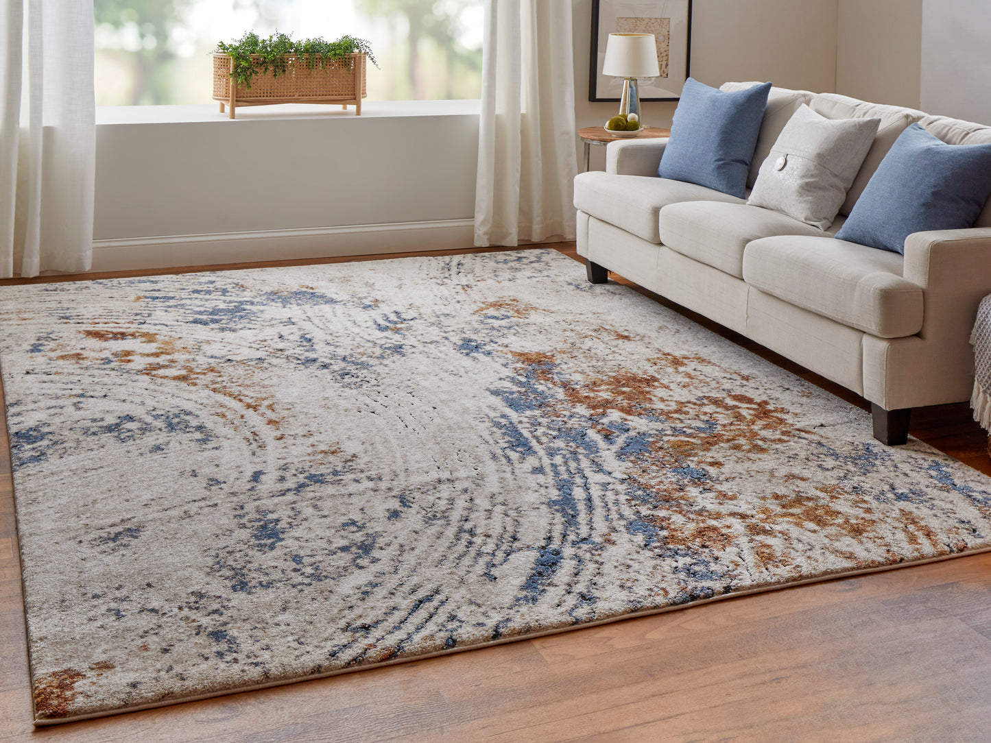 Gilmore Modern/Bohemian & Eclectic/Casual Ivory/Blue/Orange Accent Rug  Feizy Rugs Small Parcel,Feizy Rugs,Gilmore,Ivory/Blue/Orange,2' x 3',Accent Rug,Polypropylene,Modern/Bohemian & Eclectic/Casual,Turkey