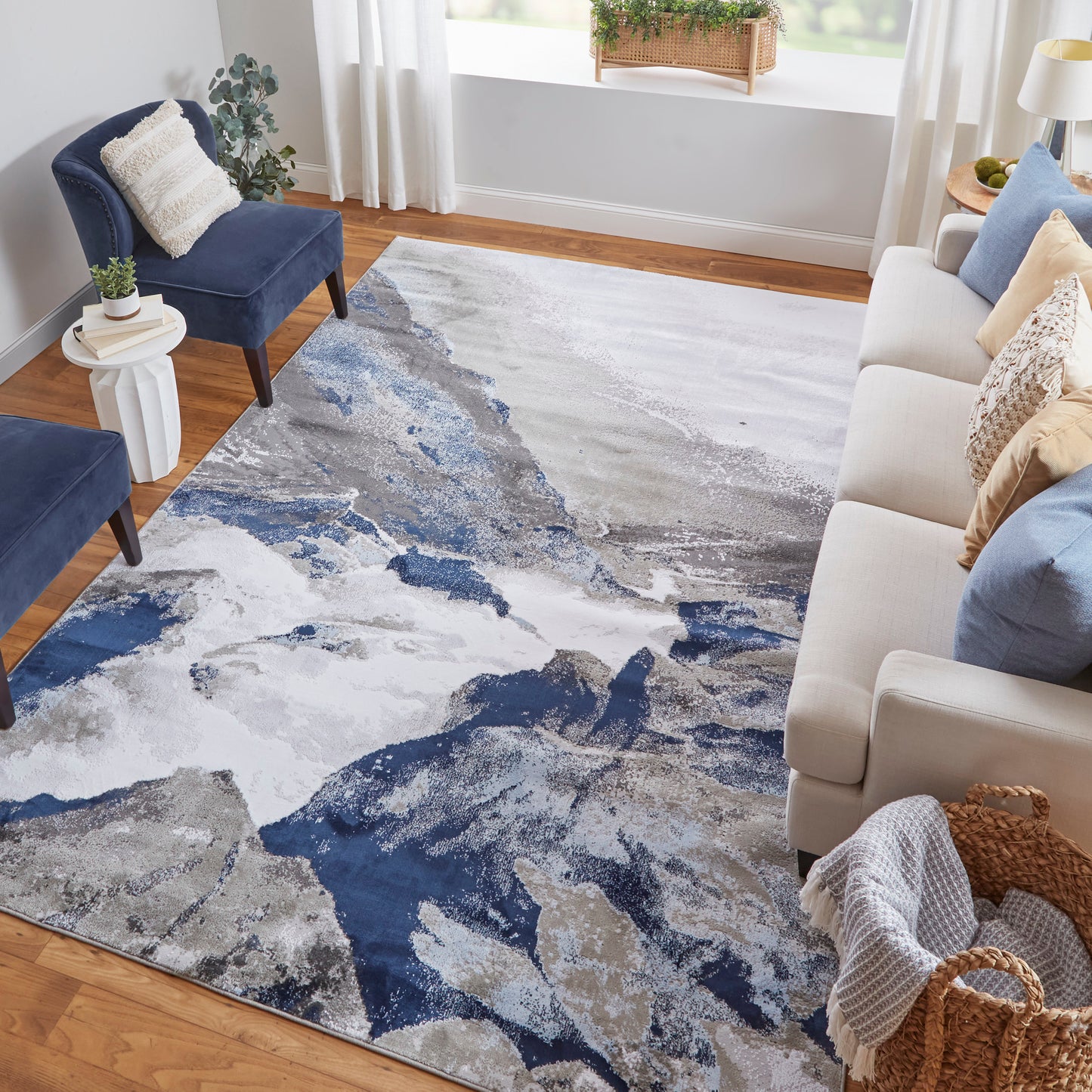 Gaspar Modern/Industrial/Country Blue/Gray/White Accent Rug  Feizy Rugs Small Parcel,Feizy Rugs,Gaspar,Blue/Gray/White,1'8" x 2'10",Accent Rug,Polypropylene/Polyester,Modern/Industrial/Country,Turkey