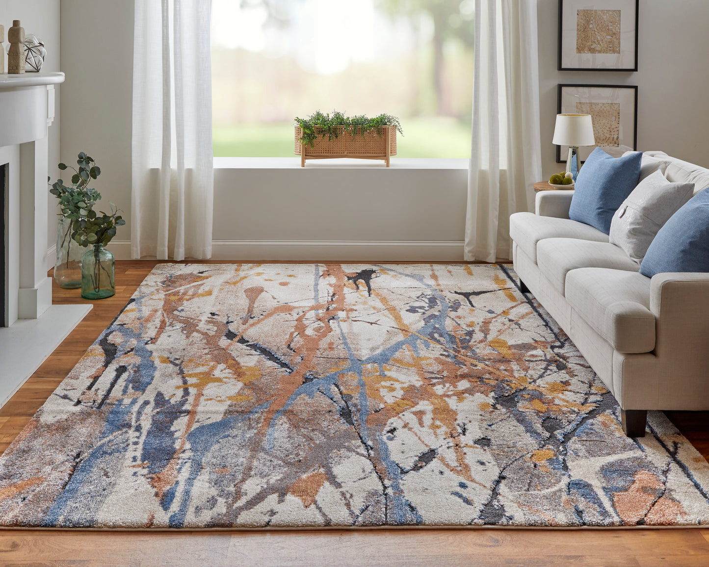 Gilmore Modern/Bohemian & Eclectic Blue/Orange/Gray Runner  Feizy Rugs Small Parcel,Feizy Rugs,Gilmore,Blue/Orange/Gray,2'6" x 8',Runner,Polypropylene,Modern/Bohemian & Eclectic,Turkey