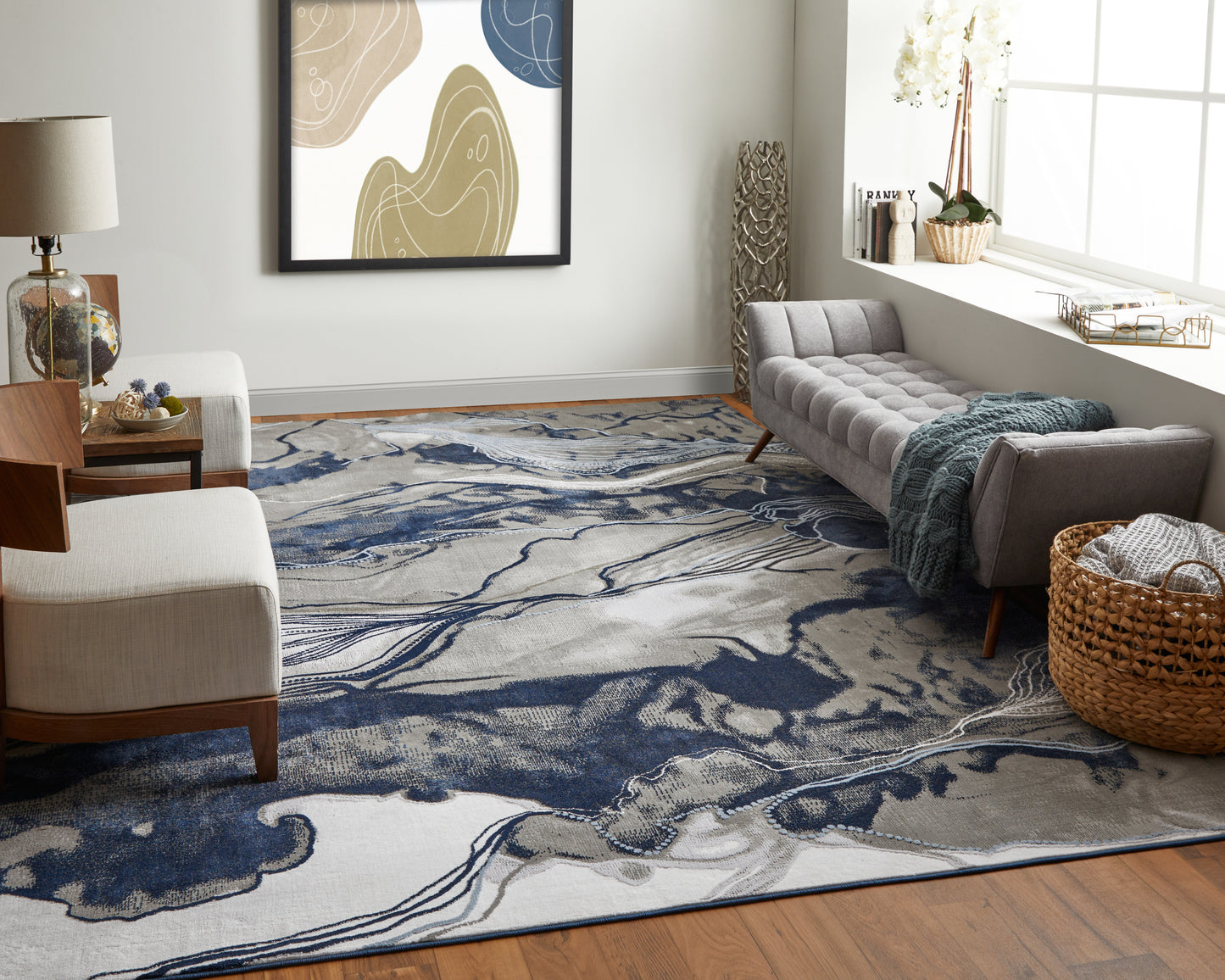 Gaspar Modern/Industrial/Casual Blue/Gray/Ivory Accent Rug  Feizy Rugs Small Parcel,Feizy Rugs,Gaspar,Blue/Gray/Ivory,1'8" x 2'10",Accent Rug,Polypropylene/Polyester,Modern/Industrial/Casual,Turkey