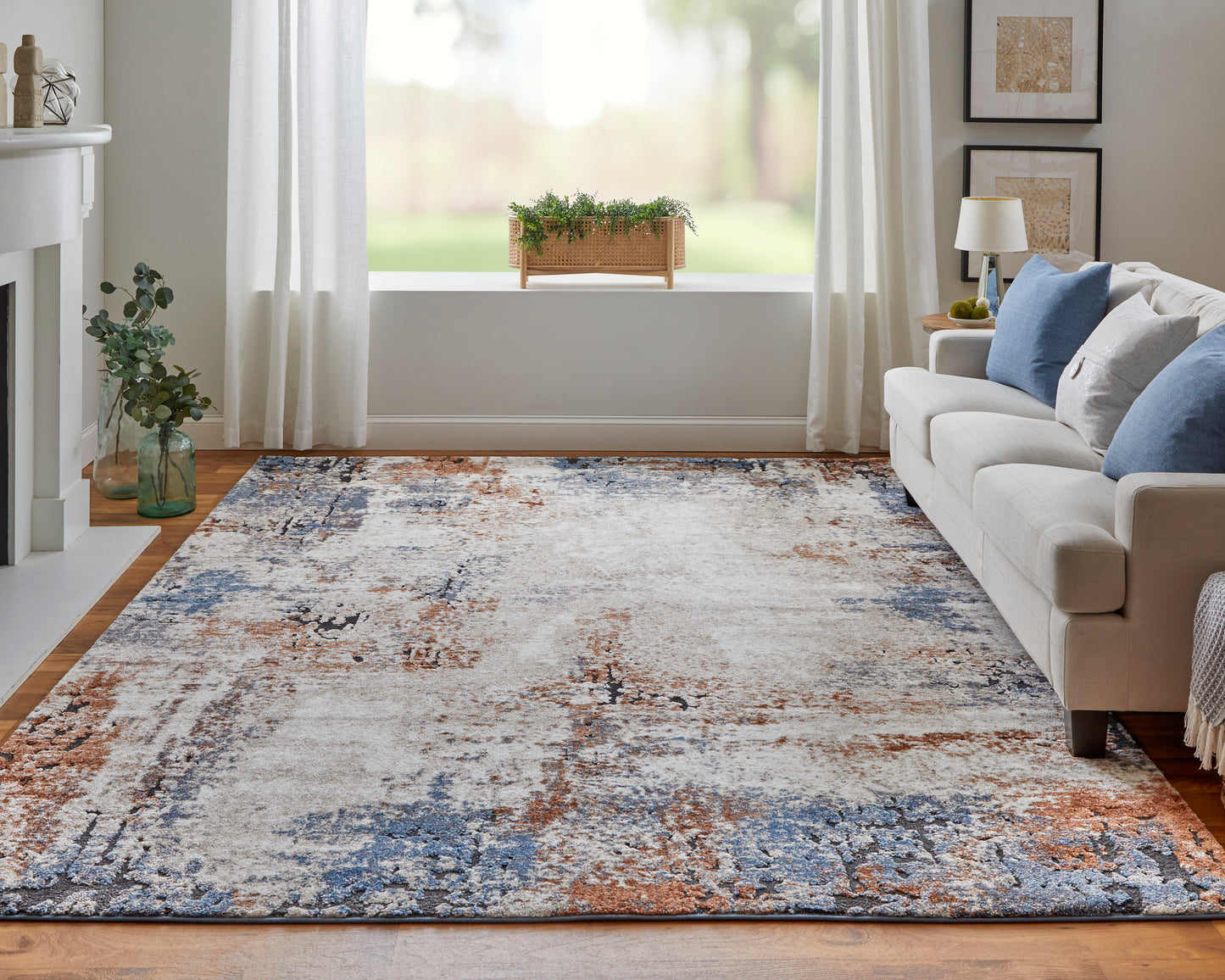 Gilmore Modern/Casual/Bohemian & Eclectic Ivory/Blue/Taupe Accent Rug  Feizy Rugs Small Parcel,Feizy Rugs,Gilmore,Ivory/Blue/Taupe,2' x 3',Accent Rug,Polypropylene,Modern/Casual/Bohemian & Eclectic,Turkey