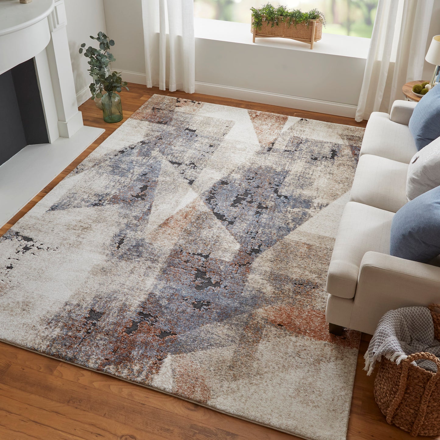 Gilmore Modern/Bohemian & Eclectic/Casual Blue/Ivory/Taupe Runner  Feizy Rugs Small Parcel,Feizy Rugs,Gilmore,Blue/Ivory/Taupe,2'6" x 8',Runner,Polypropylene,Modern/Bohemian & Eclectic/Casual,Turkey