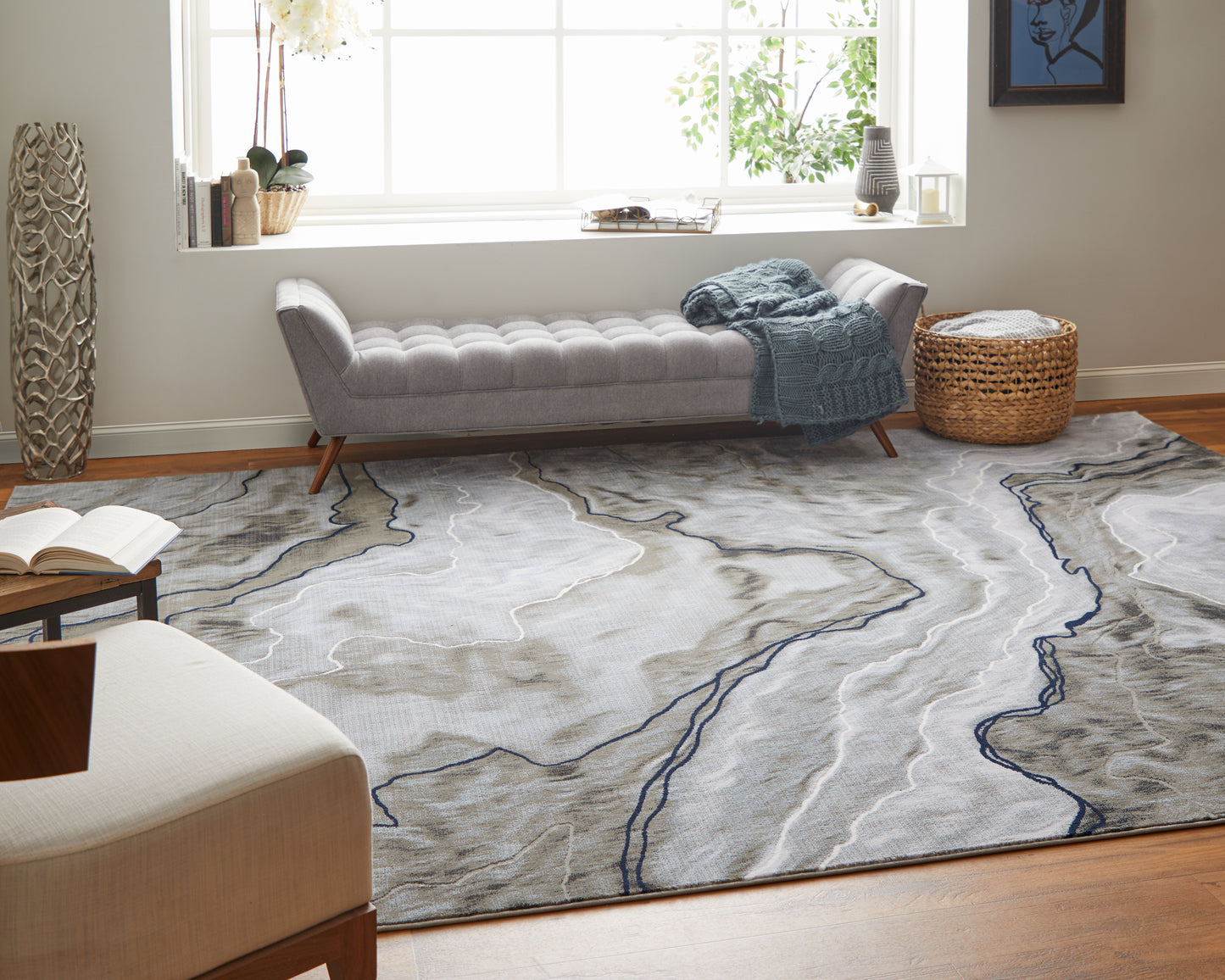 Gaspar Modern/Industrial/Casual Taupe/Gray/Blue Runner  Feizy Rugs Small Parcel,Feizy Rugs,Gaspar,Taupe/Gray/Blue,2'10" x 8',Runner,Polypropylene/Polyester,Modern/Industrial/Casual,Turkey