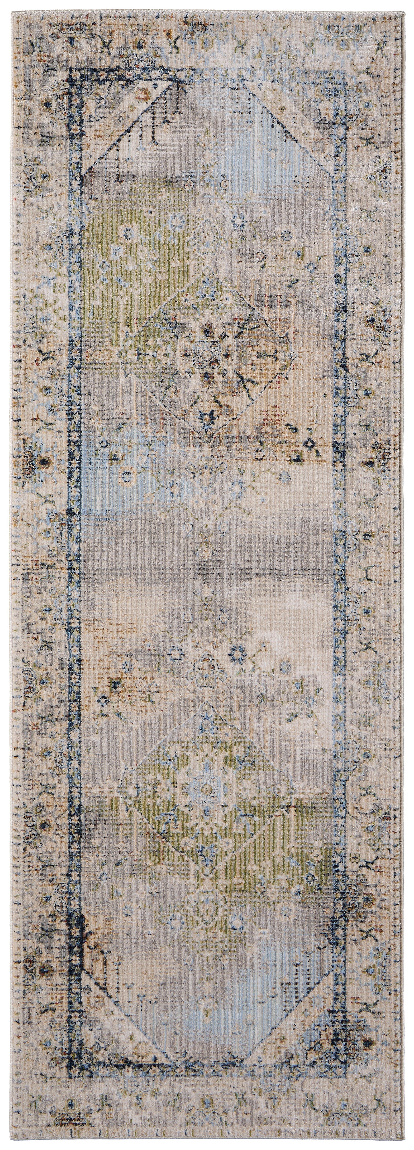 Melrose Transitional/Bohemian & Eclectic/Vintage Ivory/Green/Blue Runner  Feizy Rugs Small Parcel,Feizy Rugs,Melrose,Ivory/Green/Blue,2'6" x 7'3",Runner,Polypropylene/Polyester/Viscose,Transitional/Bohemian & Eclectic/Vintage,Turkey