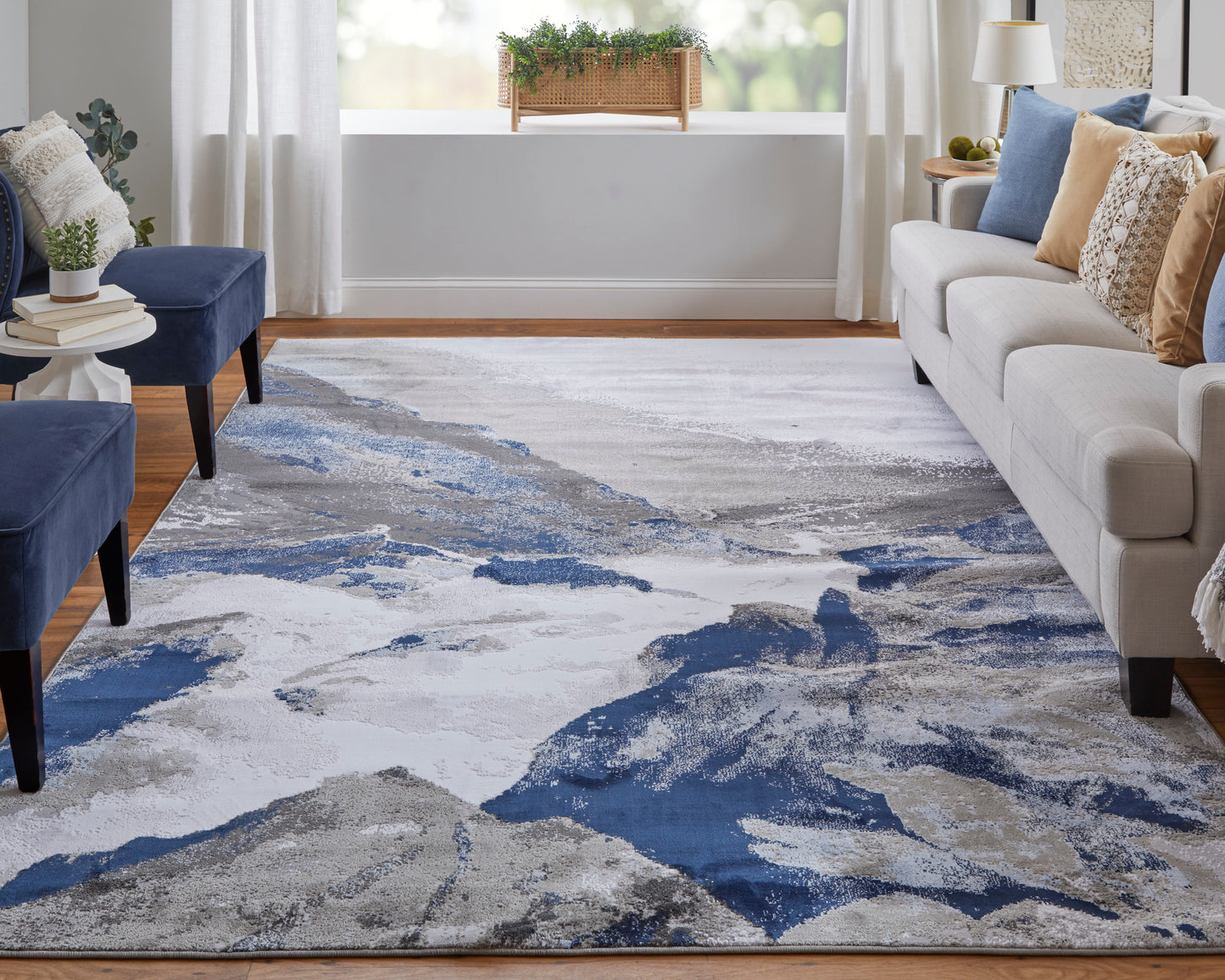 Gaspar Modern/Industrial/Country Blue/Gray/White Accent Rug  Feizy Rugs Small Parcel,Feizy Rugs,Gaspar,Blue/Gray/White,1'8" x 2'10",Accent Rug,Polypropylene/Polyester,Modern/Industrial/Country,Turkey