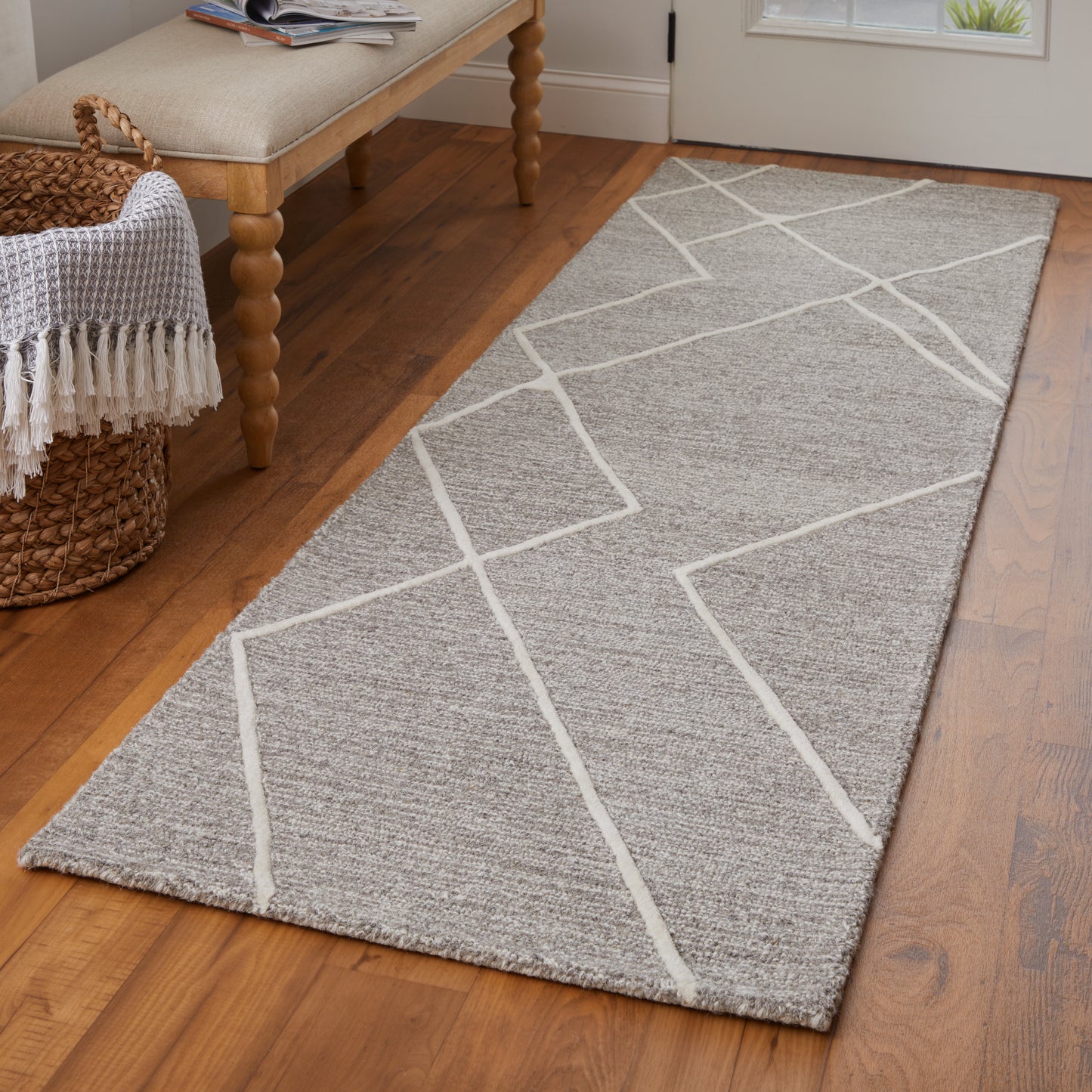 Euclid Transitional/Industrial/Farmhouse Taupe/Ivory/Gray Runner  Feizy Rugs Small Parcel,Feizy Rugs,Euclid,Taupe/Ivory/Gray,2'6" x 8',Runner,Wool,Transitional/Industrial/Farmhouse,India