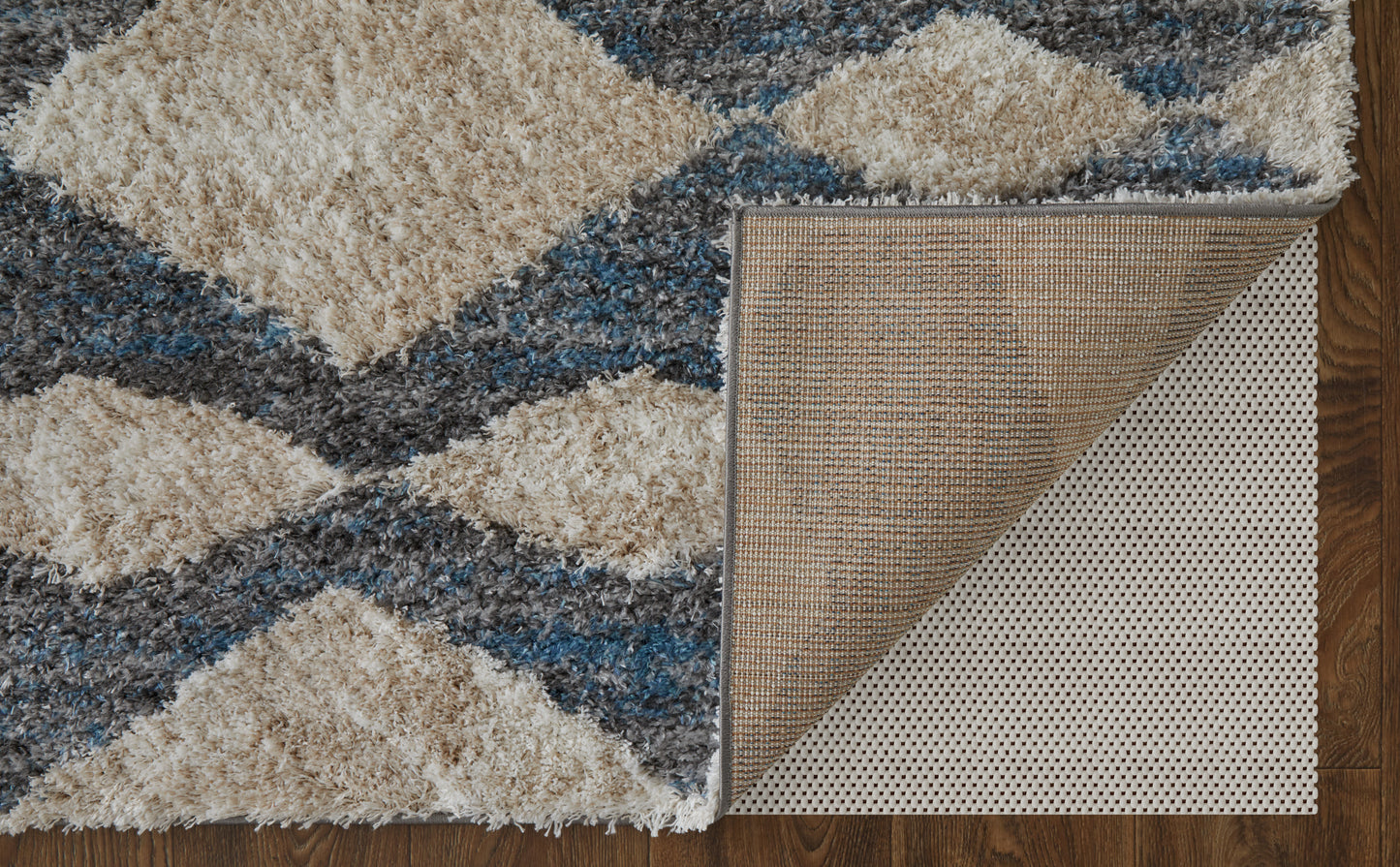 Mynka Transitional/Bohemian & Eclectic/Casual Ivory/Gray/Blue Runner  Feizy Rugs Small Parcel,Feizy Rugs,Mynka,Ivory/Gray/Blue,2'6" x 8',Runner,Polyester,Transitional/Bohemian & Eclectic/Casual,Turkey