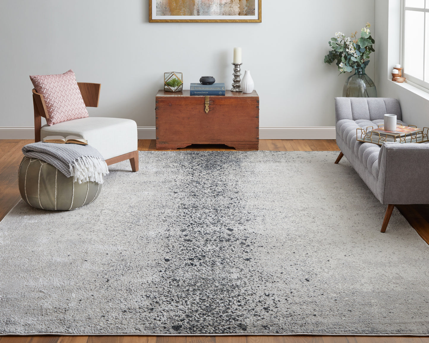 Astra Transitional/Industrial/Casual Ivory/Gray/Black Area Rug