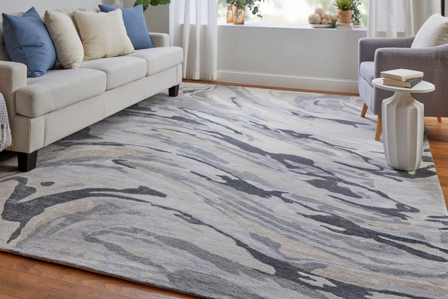 Dryden Transitional/Industrial/Casual Blue/Gray/Taupe Accent Rug  Feizy Rugs Small Parcel,Feizy Rugs,Dryden,Blue/Gray/Taupe,3'6" x 5'6",Accent Rug,Viscose/Wool,Transitional/Industrial/Casual,India