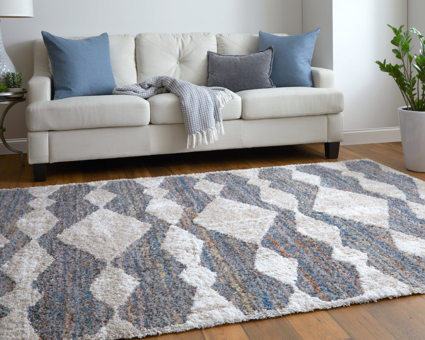 Mynka Transitional/Bohemian & Eclectic/Casual Tan/Ivory/Blue Runner  Feizy Rugs Small Parcel,Feizy Rugs,Mynka,Tan/Ivory/Blue,2'6" x 8',Runner,Polyester,Transitional/Bohemian & Eclectic/Casual,Turkey