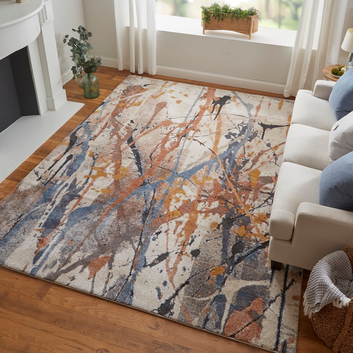 Gilmore Modern/Bohemian & Eclectic Blue/Orange/Gray Runner  Feizy Rugs Small Parcel,Feizy Rugs,Gilmore,Blue/Orange/Gray,2'6" x 8',Runner,Polypropylene,Modern/Bohemian & Eclectic,Turkey