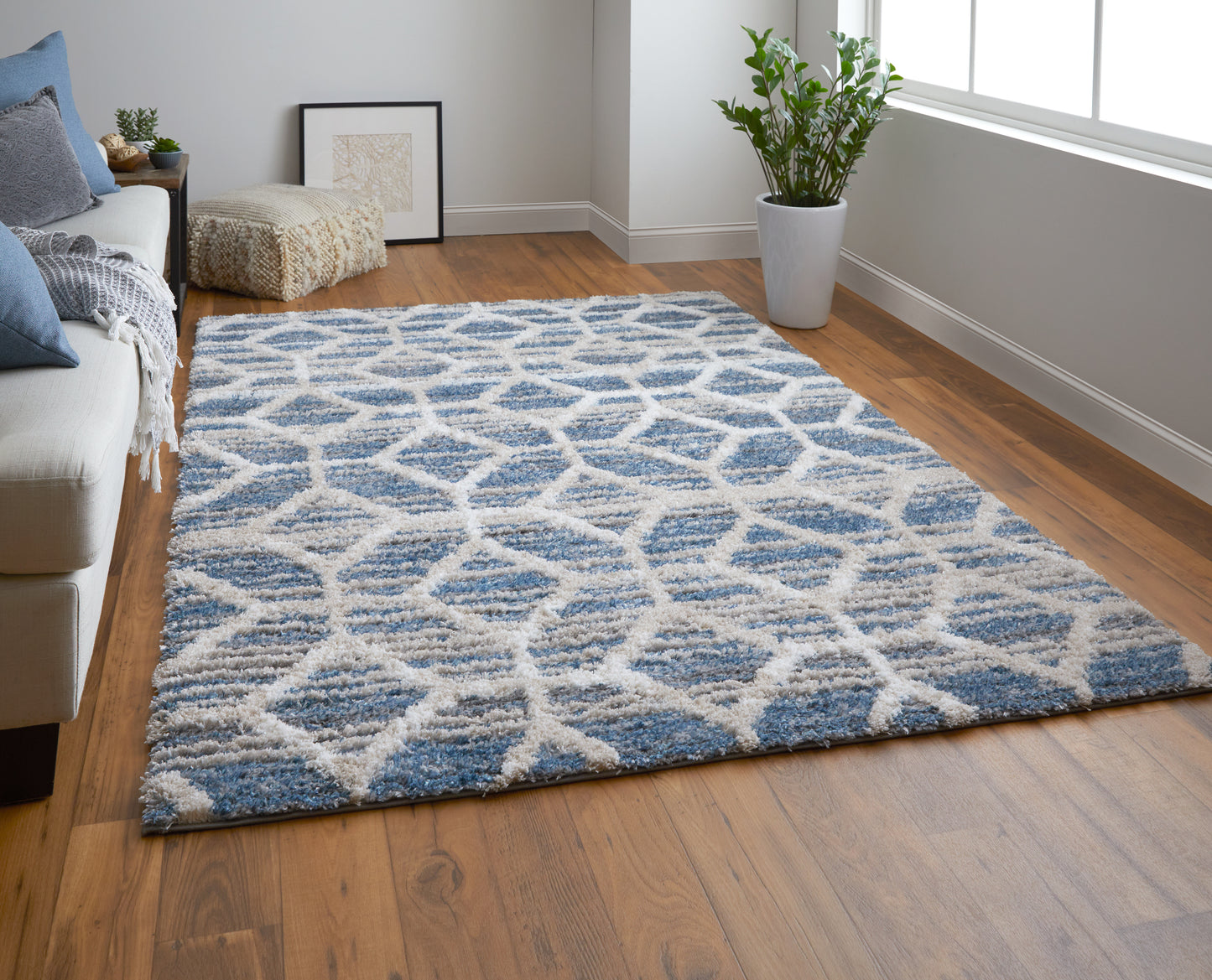 Mynka Transitional/Bohemian & Eclectic/Farmhouse Blue/Ivory Runner  Feizy Rugs Small Parcel,Feizy Rugs,Mynka,Blue/Ivory,2'6" x 8',Runner,Polyester,Transitional/Bohemian & Eclectic/Farmhouse,Turkey