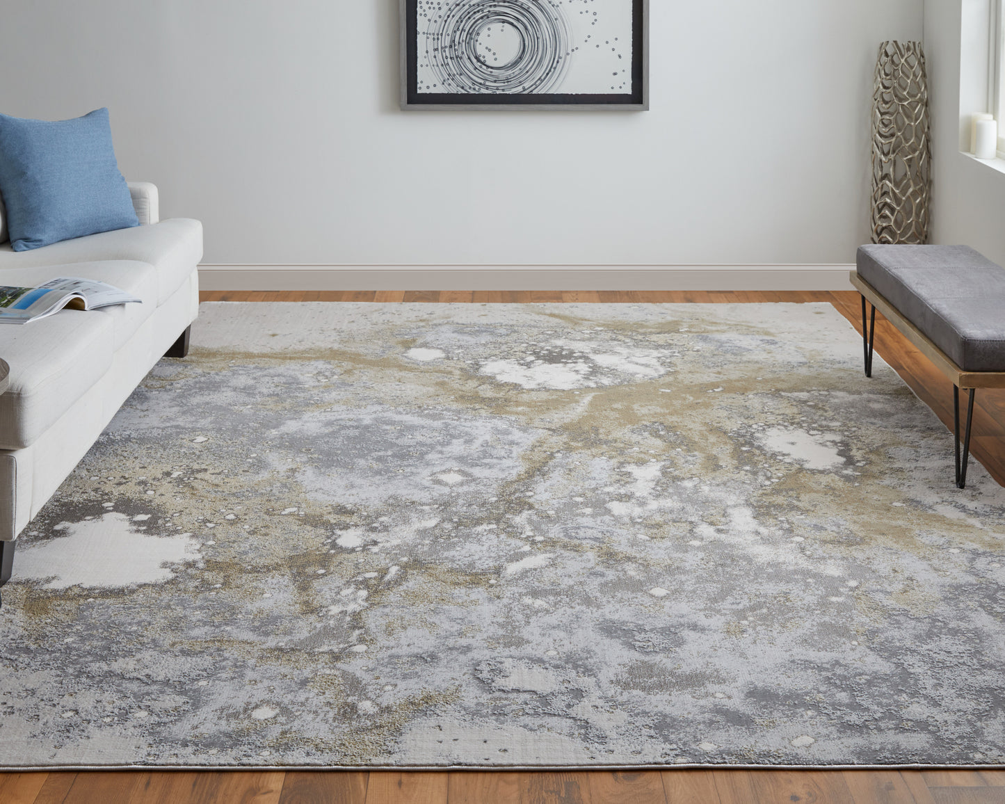 Astra Transitional/Industrial/Casual Gray/Gold/Ivory Runner  Feizy Rugs Small Parcel,Feizy Rugs,Astra,Gray/Gold/Ivory,2'10" x 7'10",Runner,Polyester/Polypropylene,Transitional/Industrial/Casual,Turkey