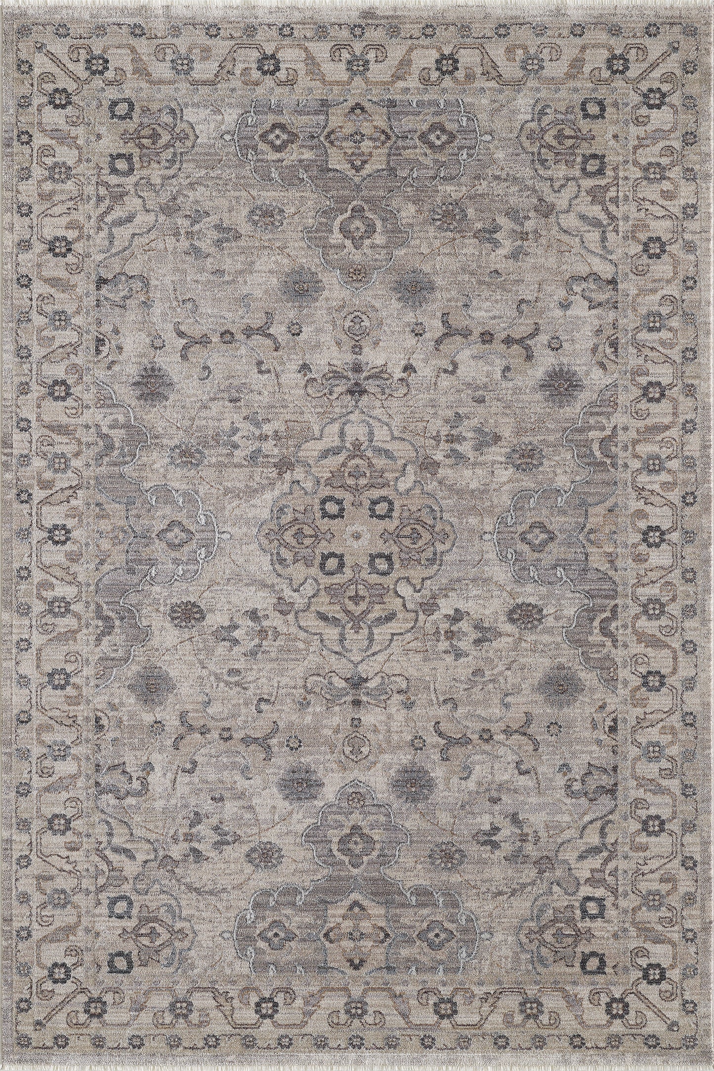 Adele 8801 Ivory Grey Amelia Machine Woven Performance Area Rug - Kas