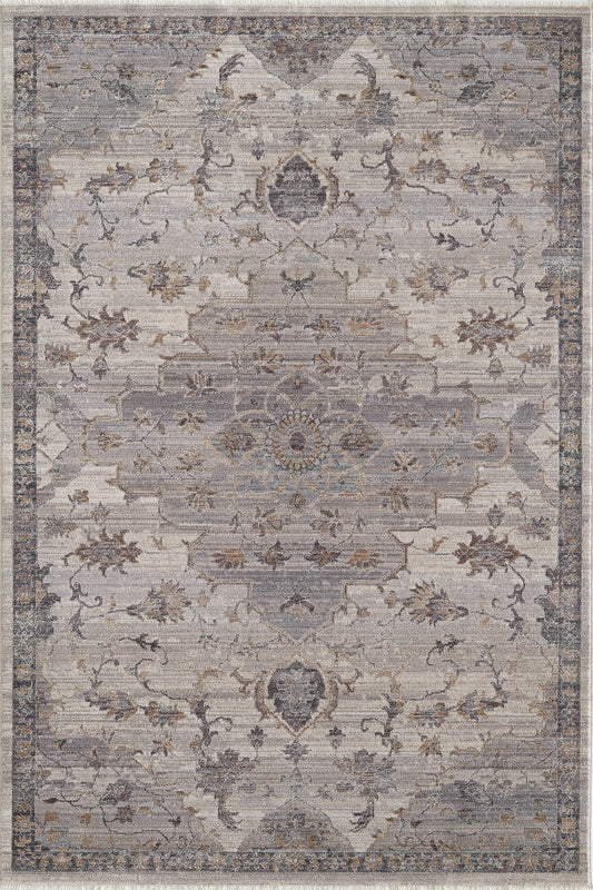 Adele 8804 Ivory Grey Courtney Machine Woven Performance Area Rug - Kas