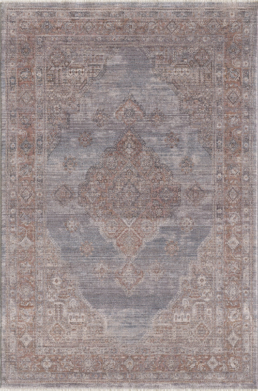 Adele 8807 Grey Blush Medallion Machine Woven Performance Area Rug - Kas