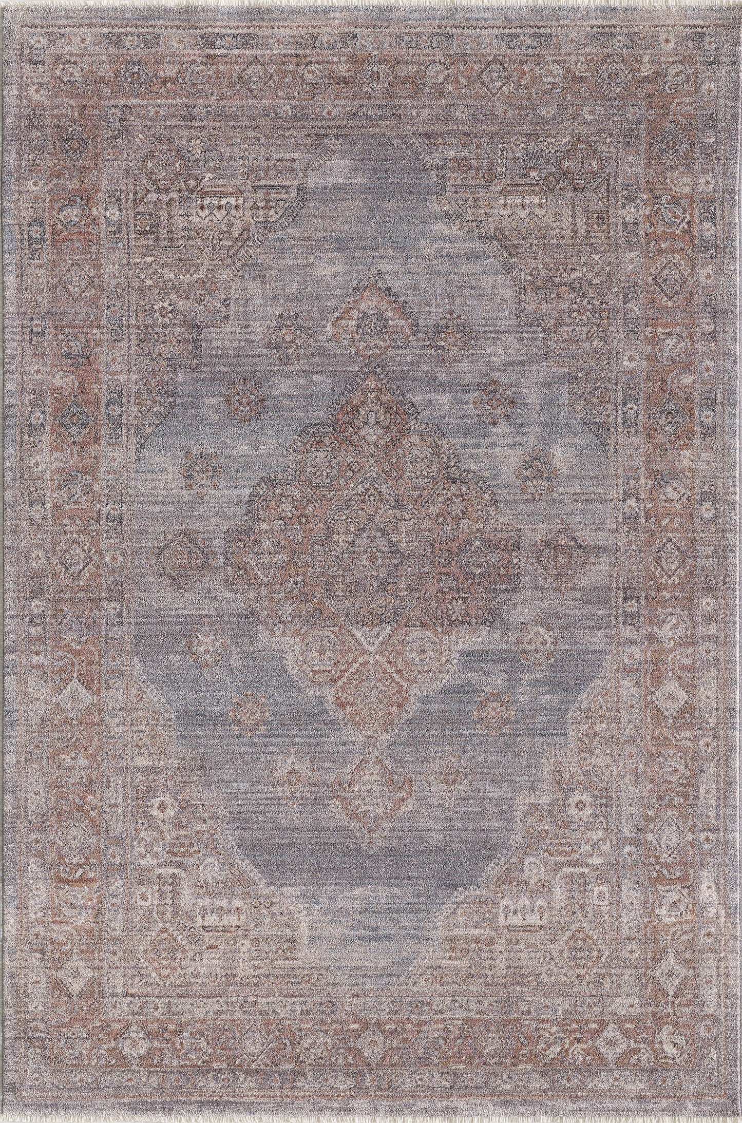 Adele 8807 Grey Blush Medallion Machine Woven Performance Area Rug - Kas