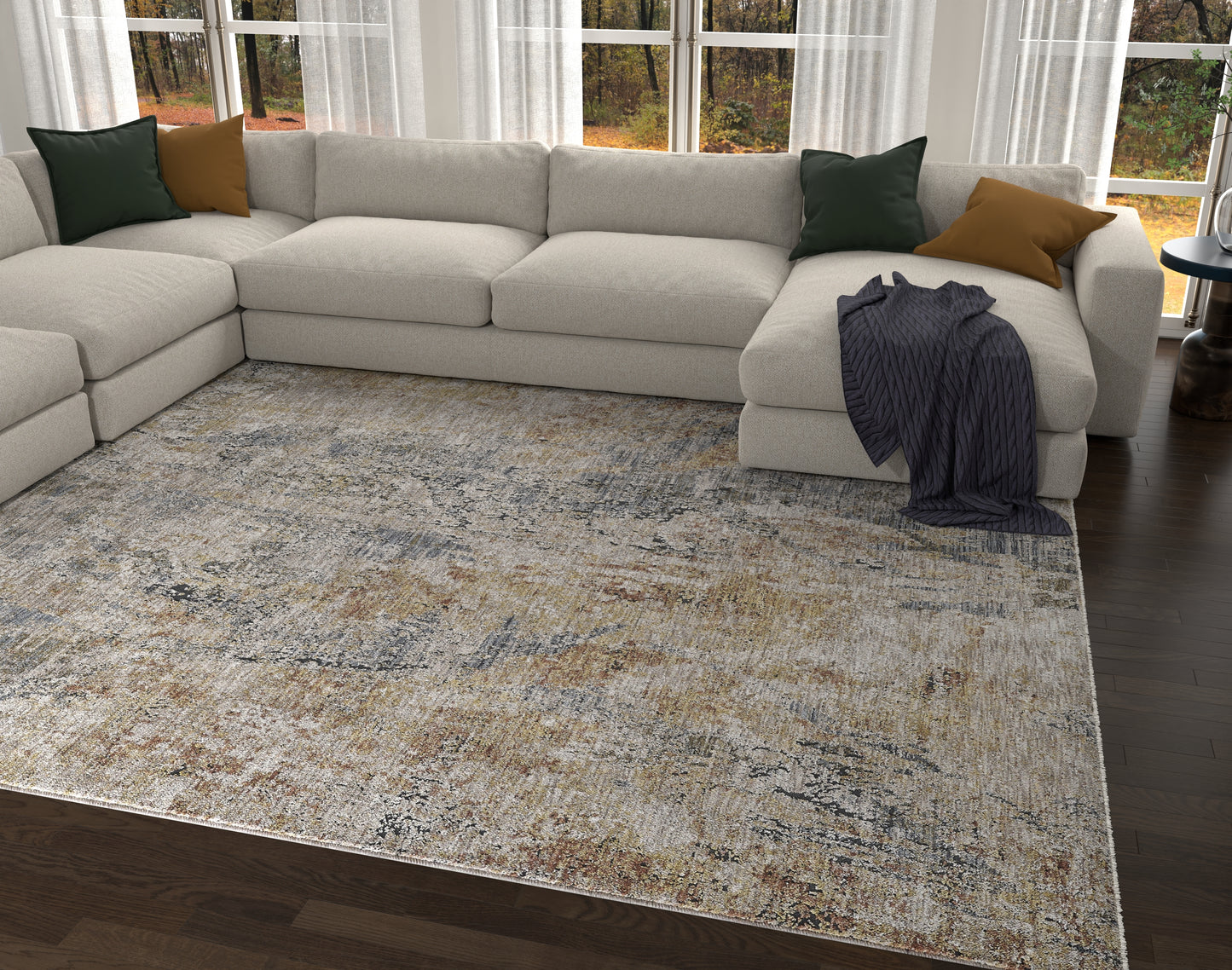 Avani 8409 Blue/Spice Barcelona Machine Woven Performance Area Rug - Kas