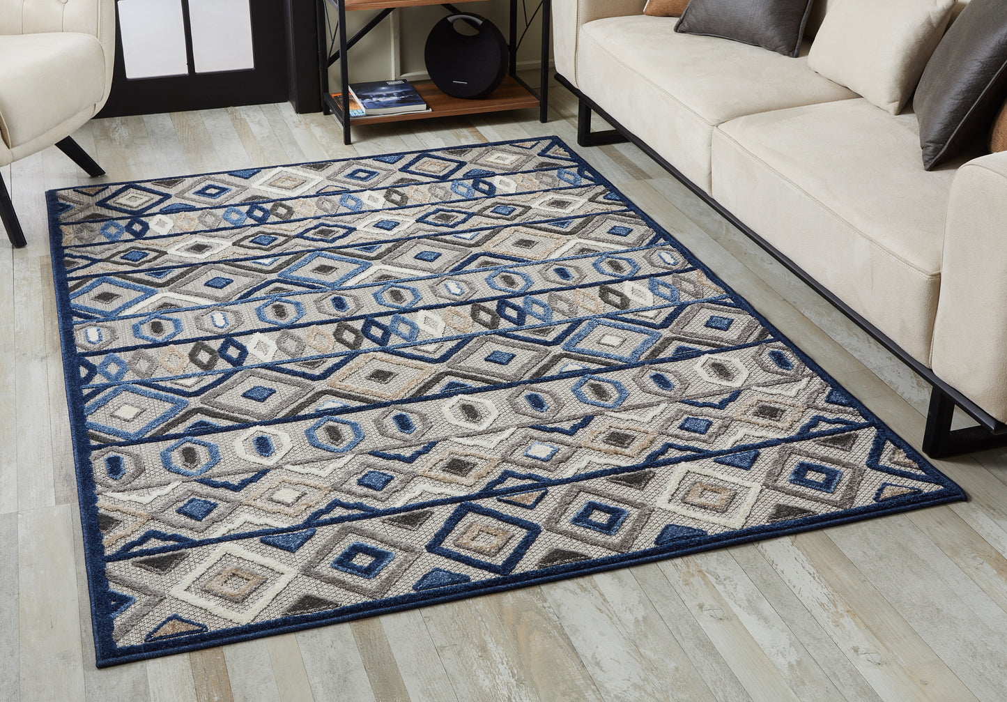 Calla 6921 Grey/Blue Aztec Machine Woven Performance Area Rug - Kas