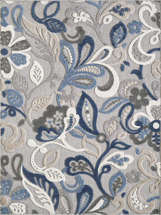 Calla 6922 Grey/Blue Leila Machine Woven Performance Area Rug - Kas