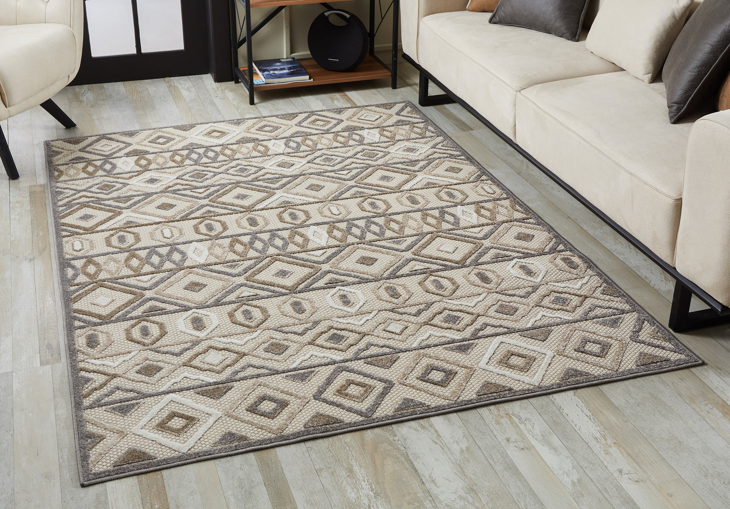 Calla 6925 Grey Aztec Machine Woven Performance Area Rug - Kas