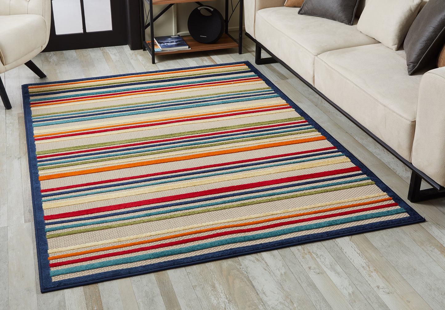 Calla 6927 Ivory/Multi Stripes Machine Woven Performance Area Rug - Kas