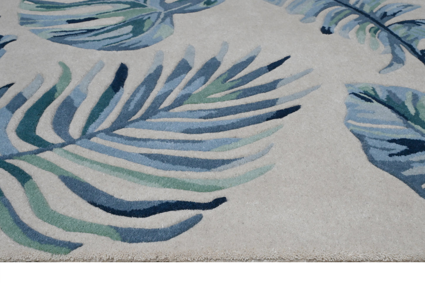 Cove 3005 Ivory/Blue Leaves Hand Tufted Area Rug - Kas