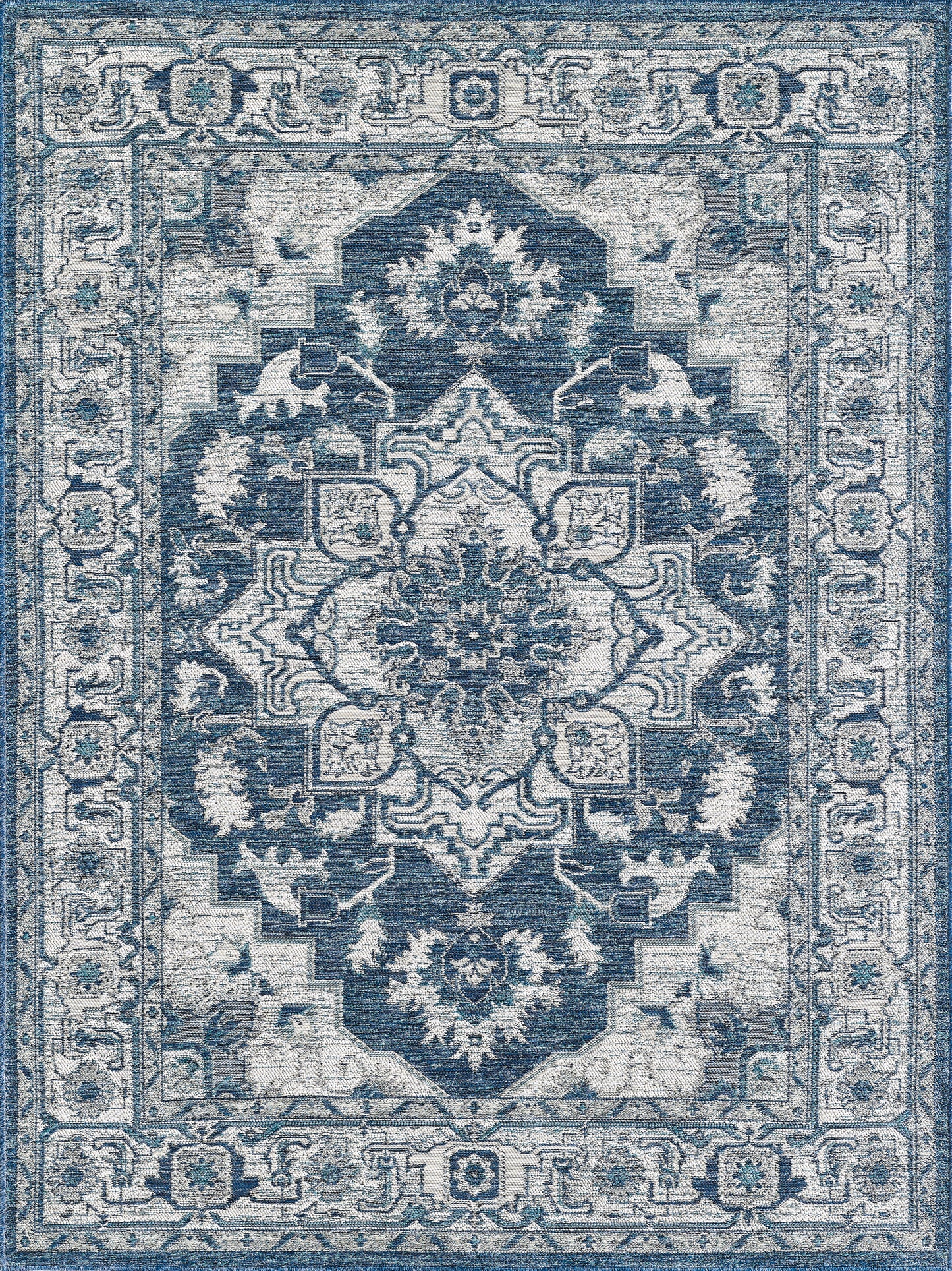 Dahlia 1401 Ivory/Blue Medallion Machine Woven Performance Area Rug - Kas