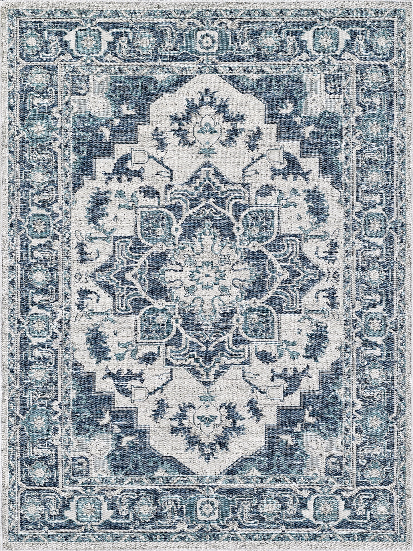 Dahlia 1401 Ivory/Blue Medallion Machine Woven Performance Area Rug - Kas