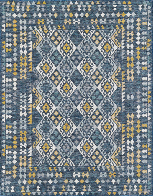 Dahlia 1402 Blue Mosaic Machine Woven Performance Area Rug - Kas