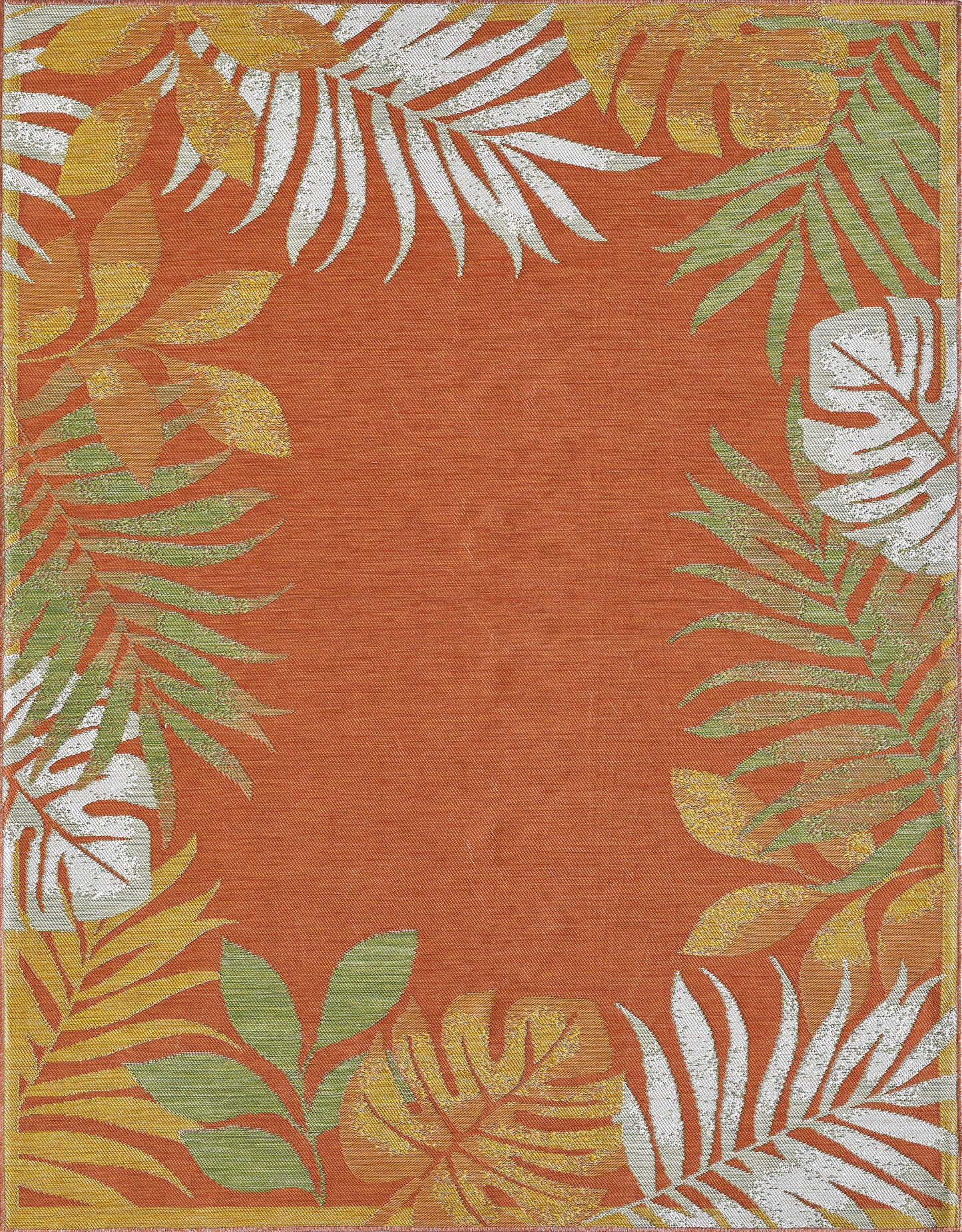 Dahlia 1403 Ivory/Rust Tropical Border Machine Woven Performance Area Rug - Kas