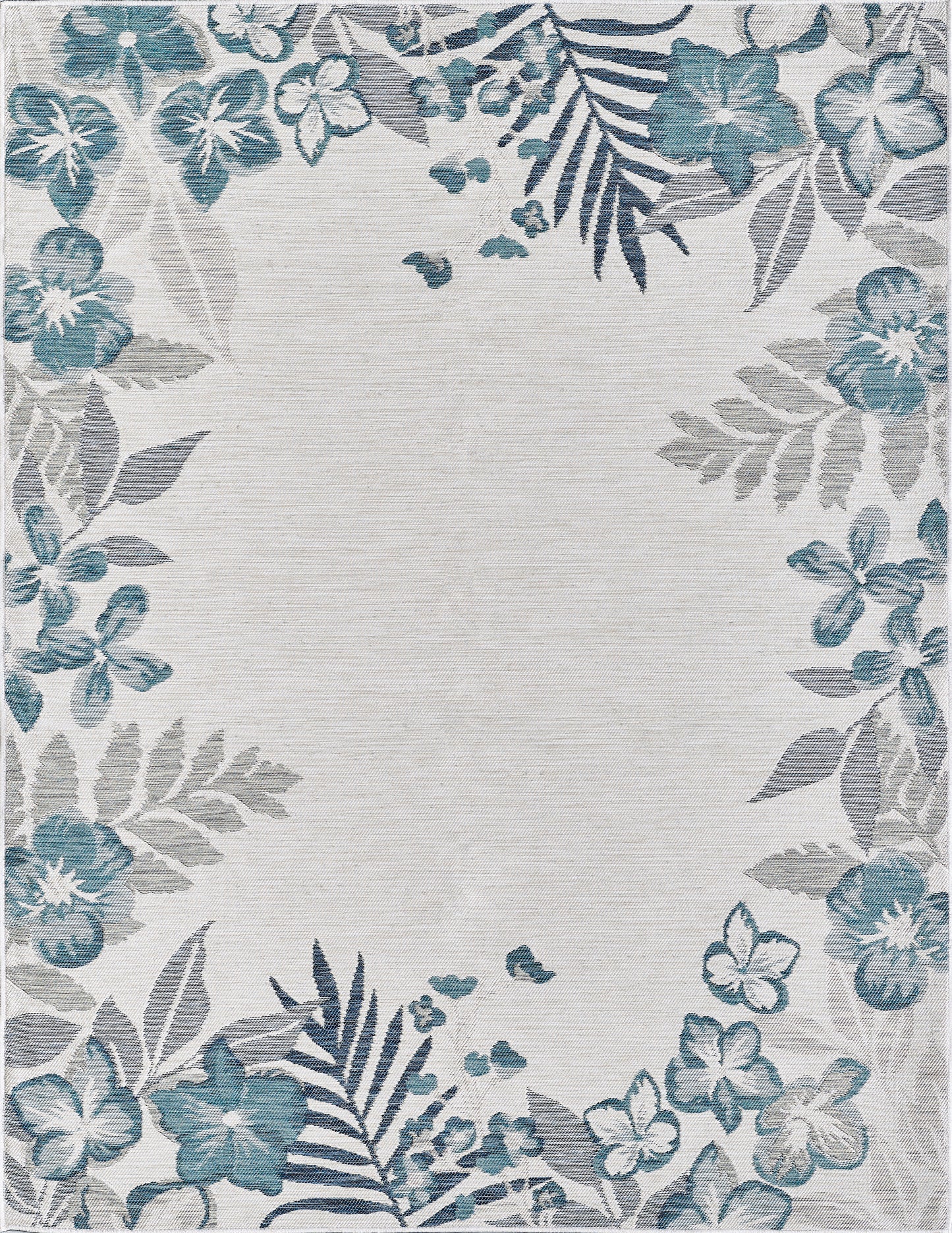 Dahlia 1404 Ivory/Blue Garden Border Machine Woven Performance Area Rug - Kas