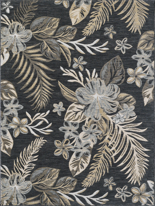 Dahlia 1408 Ivory/Brown Tropical Bouquets Machine Woven Performance Area Rug - Kas