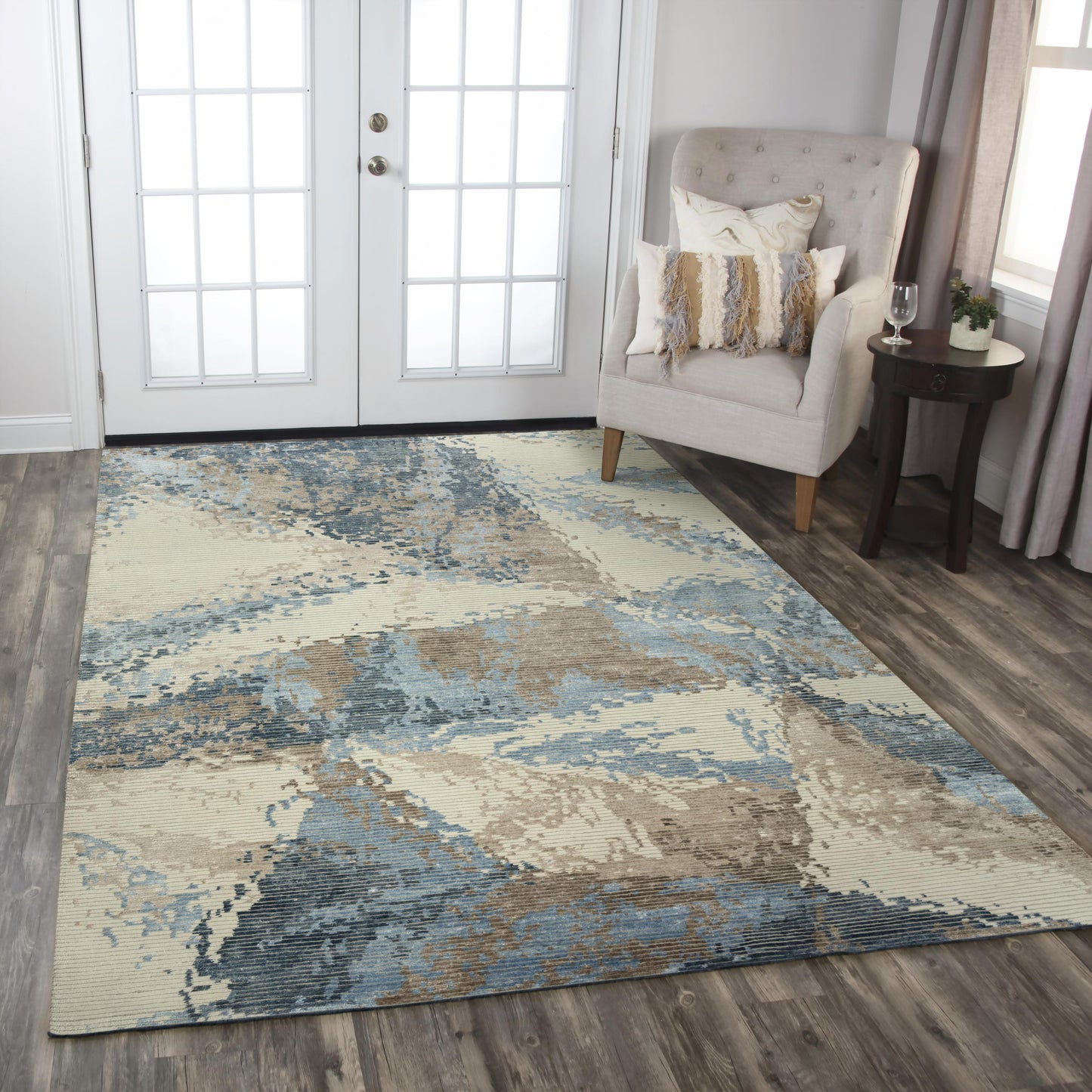 Finesse FIN113 Beige/Blue Hand Knotted Rug - Rizzy