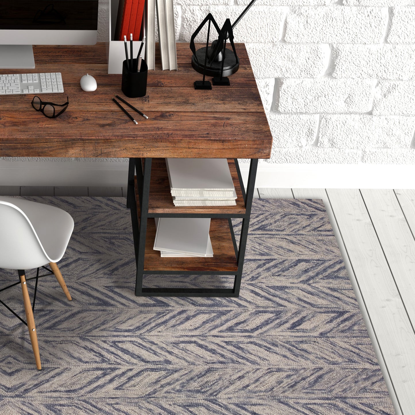 Gramercy 1611 Blue Heather Herringbone Hand Tufted Area Rug - Kas