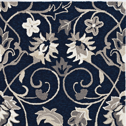 Harbor 4206 Navy Manor Hand Hooked Performance Area Rug - Kas