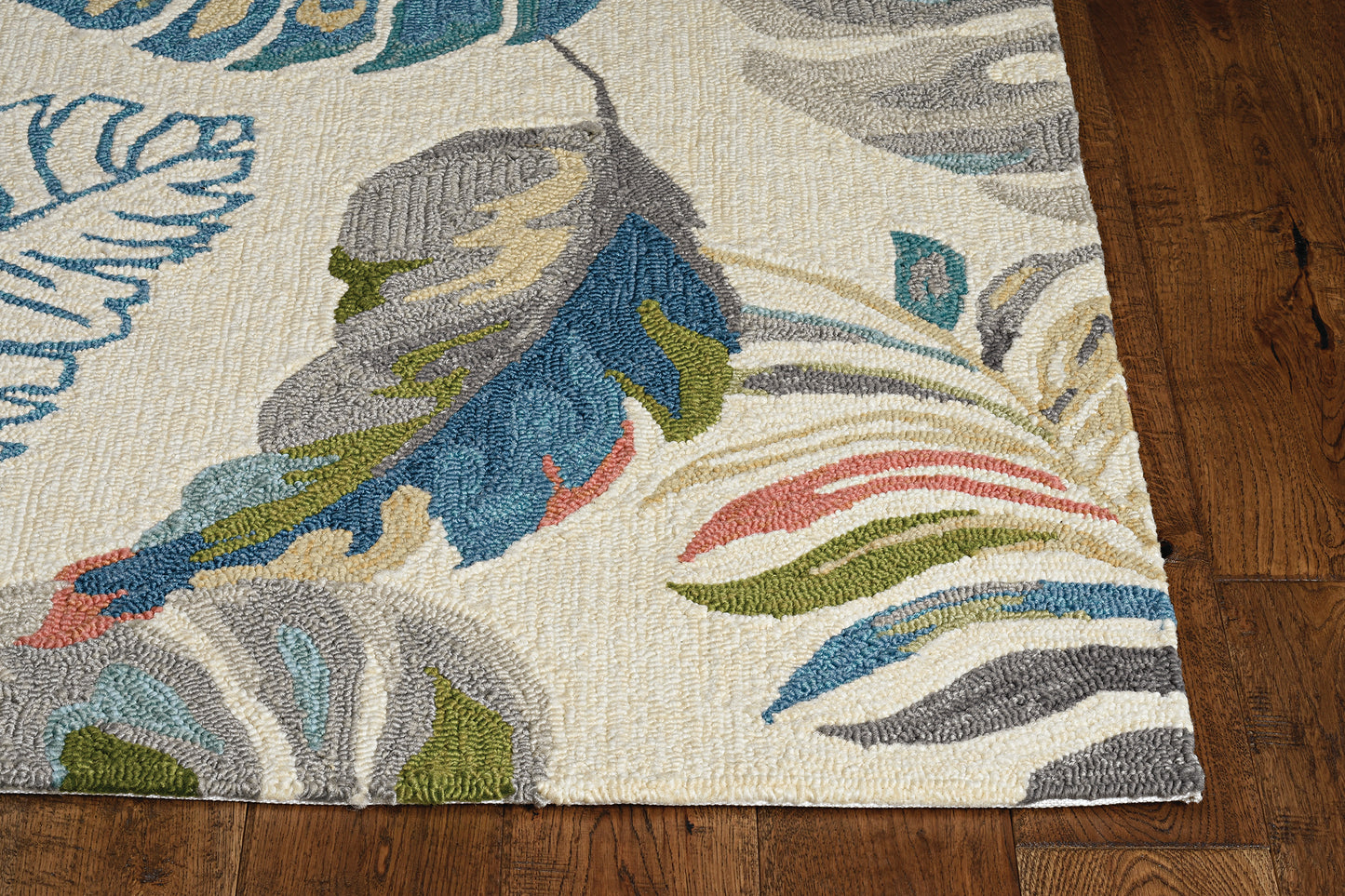 Harbor 4211 Ivory/Teal Palms Hand Hooked Performance Area Rug - Kas