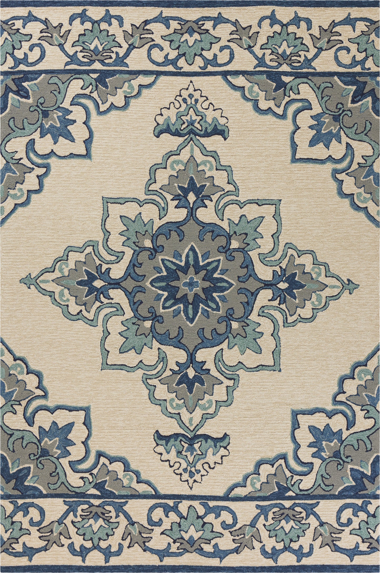 Harbor 4238 Ivory/Blue Serafina Hand Hooked Performance Area Rug - Kas