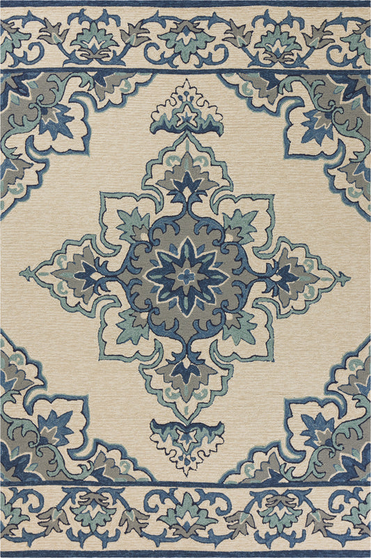 Harbor 4238 Ivory/Blue Serafina Hand Hooked Performance Area Rug - Kas