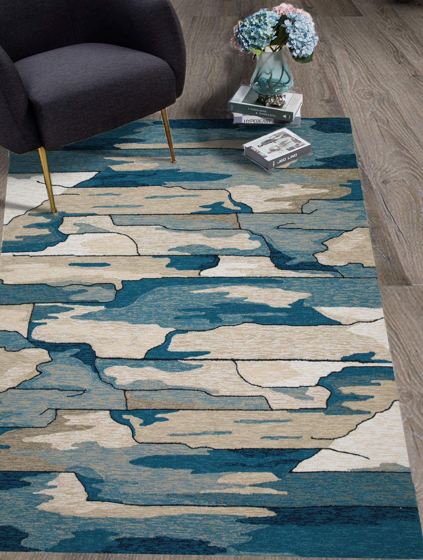 Harbor 4248 Blue Coast Hand Hooked Performance Area Rug - Kas