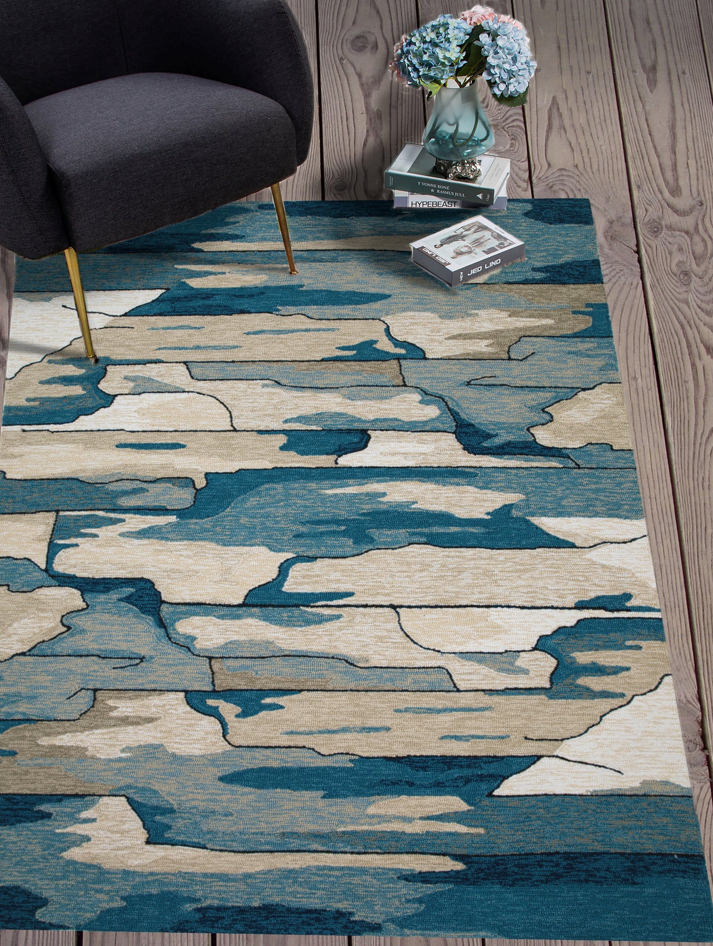 Harbor 4248 Blue Coast Hand Hooked Performance Area Rug - Kas