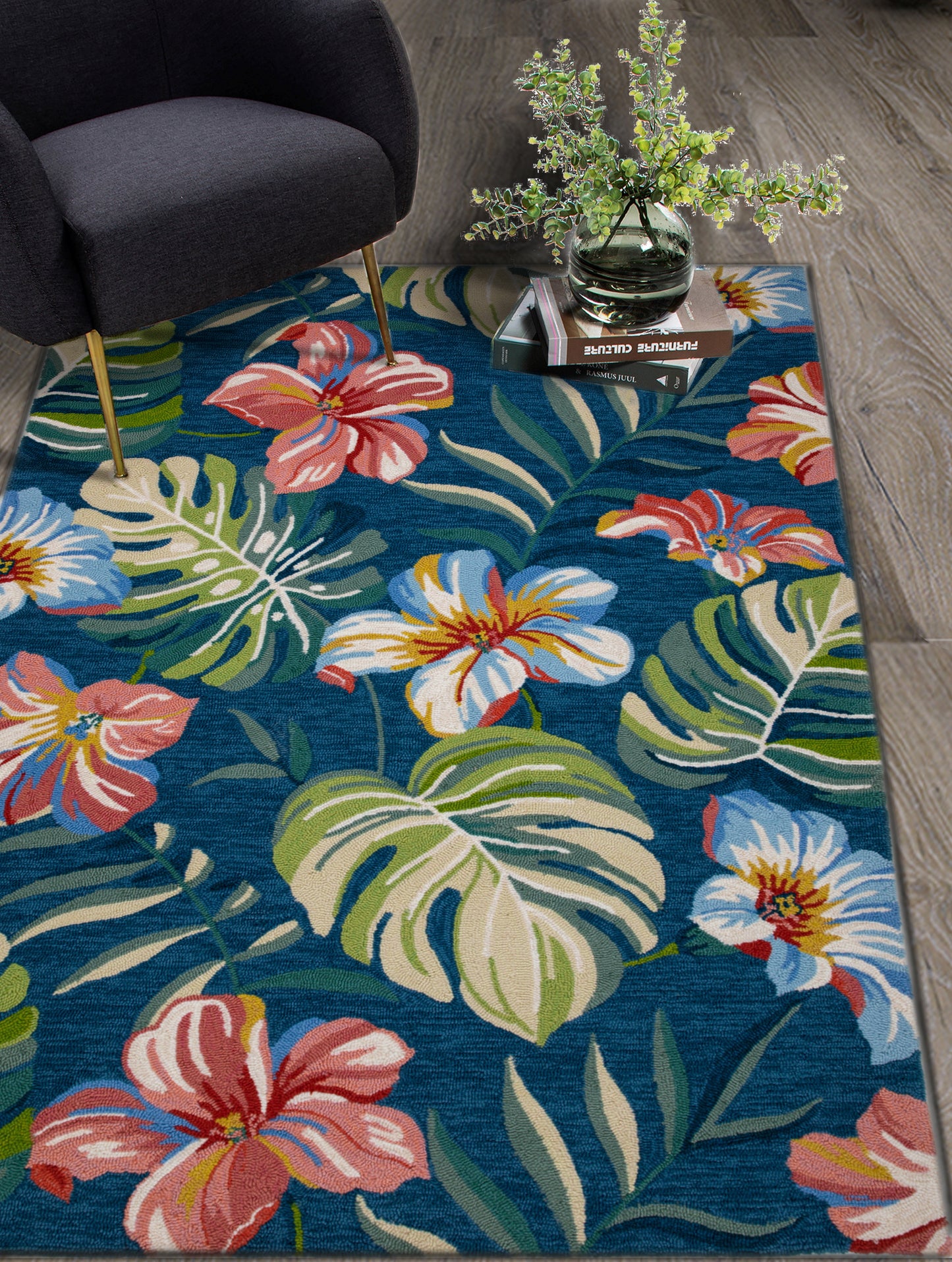 Harbor 4250 Blue Tropical Hand Hooked Performance Area Rug - Kas