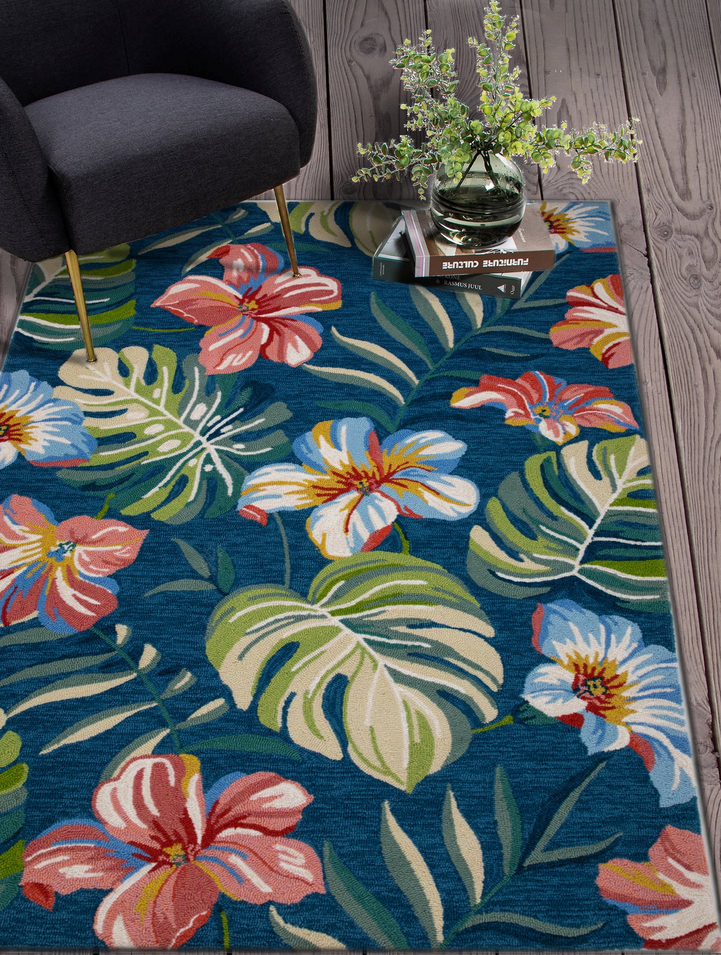 Harbor 4250 Blue Tropical Hand Hooked Performance Area Rug - Kas