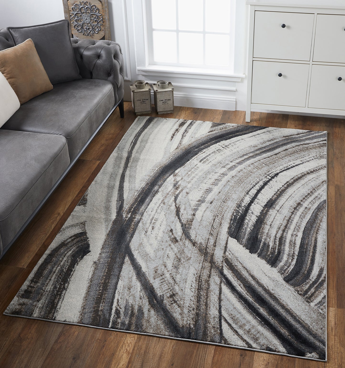 Illusions 6218 Ivory/Grey Elements Machine Woven Performance Area Rug - Kas