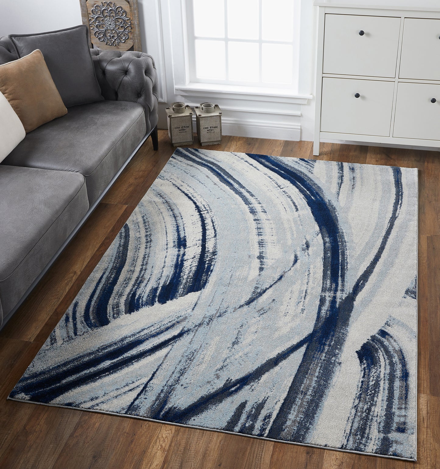 Illusions 6219 Ivory/Blue Elements Machine Woven Performance Area Rug - Kas