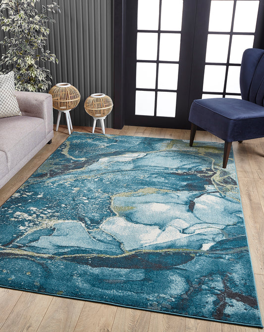 Illusions 6225 Teal Stone Machine Woven Performance Area Rug - Kas